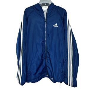 Vintage Adidas Reversible Jacket Coat Blue White / Gray Hooded Men's size XL Y2K